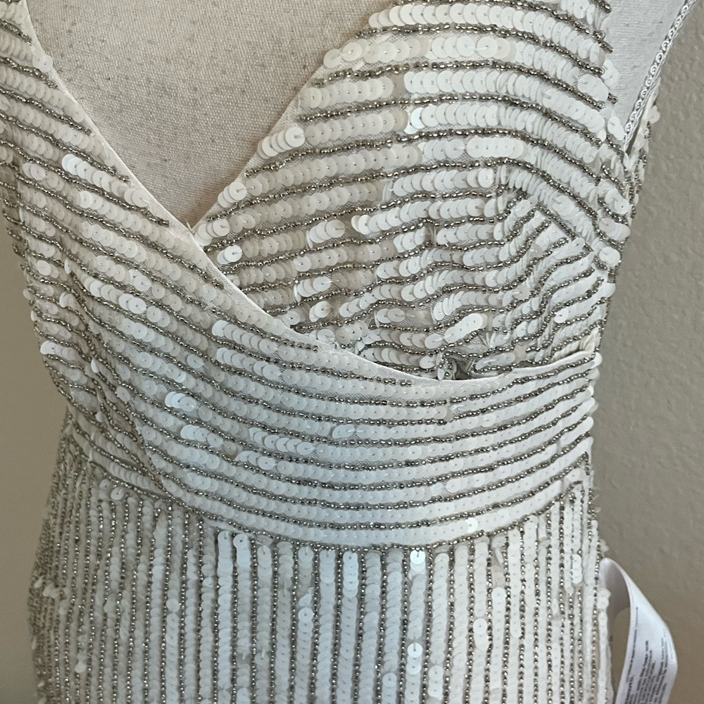 Mac Duggal Ivory Beaded Spaghetti Strap Maxi Gown Prom - Picture 6 of 7